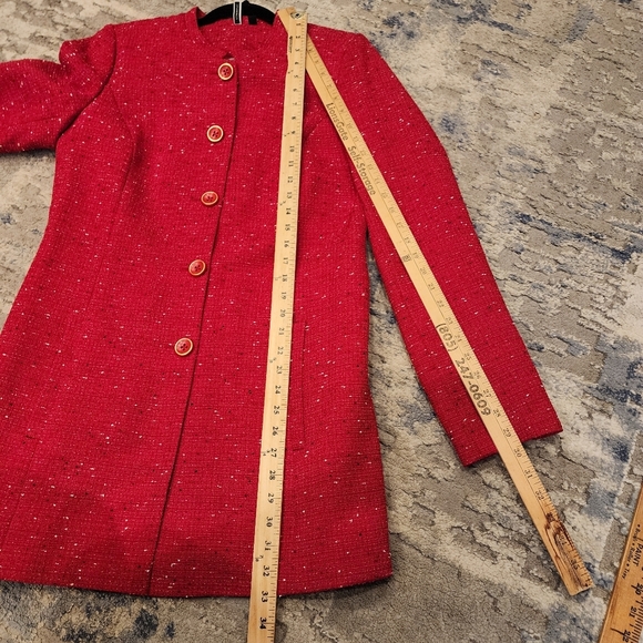 Mary Kay Red Tweed Button Jacket Long Blazer Mock Neck Size Medium Tall - Picture 4 of 16